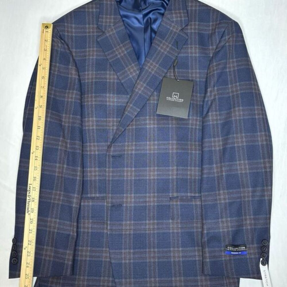 Men's Collection By Michael‎ Strahan Sport Coat Modern Fit Blue Plaid Sz 48 Reg